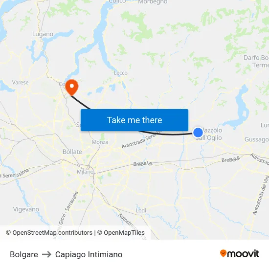 Bolgare to Capiago Intimiano map