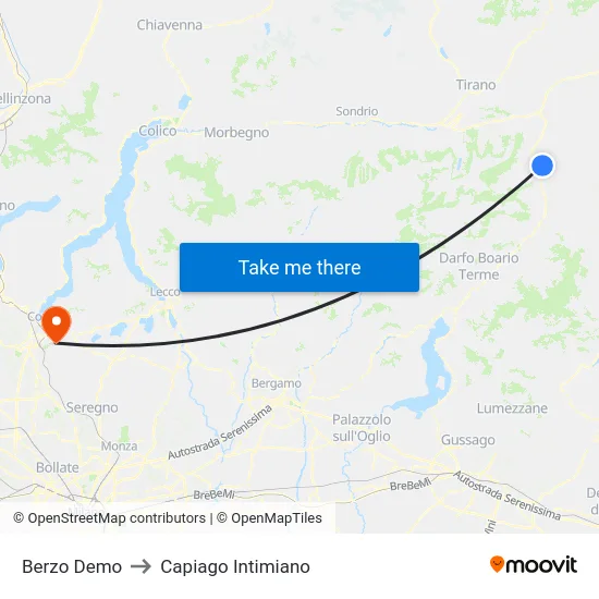 Berzo Demo to Capiago Intimiano map