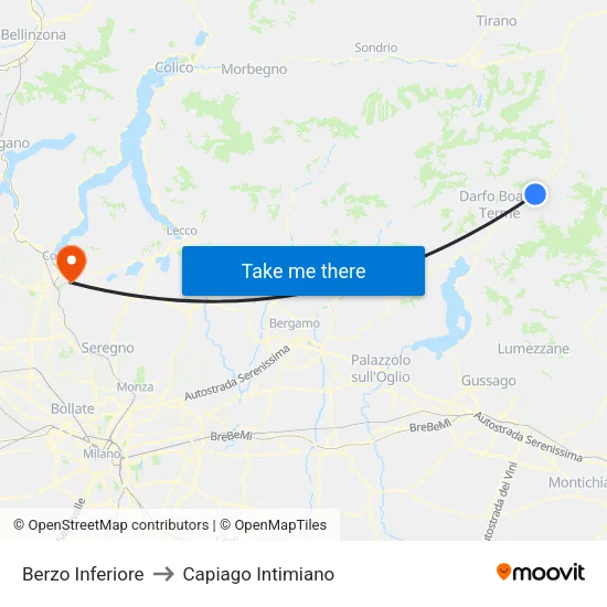 Berzo Inferiore to Capiago Intimiano map