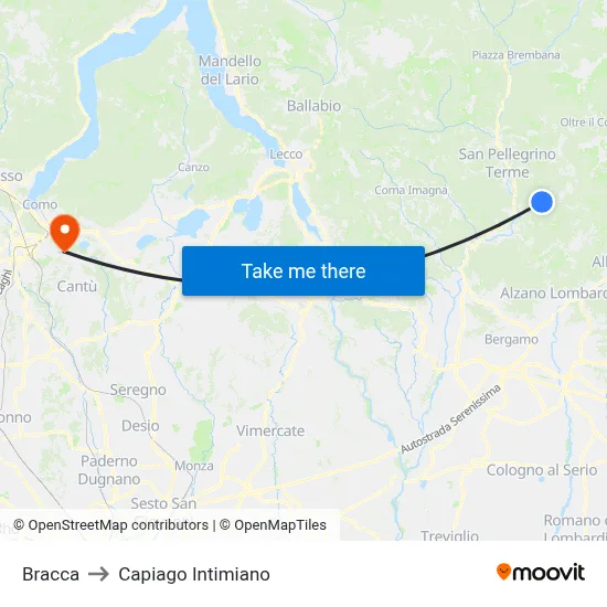 Bracca to Capiago Intimiano map