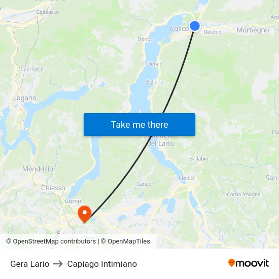 Gera Lario to Capiago Intimiano map