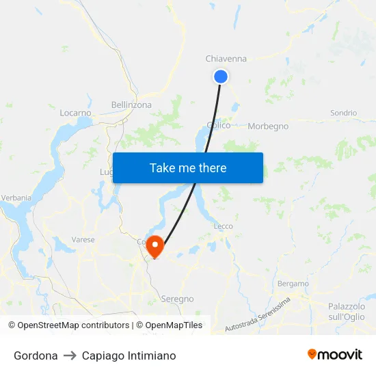 Gordona to Capiago Intimiano map