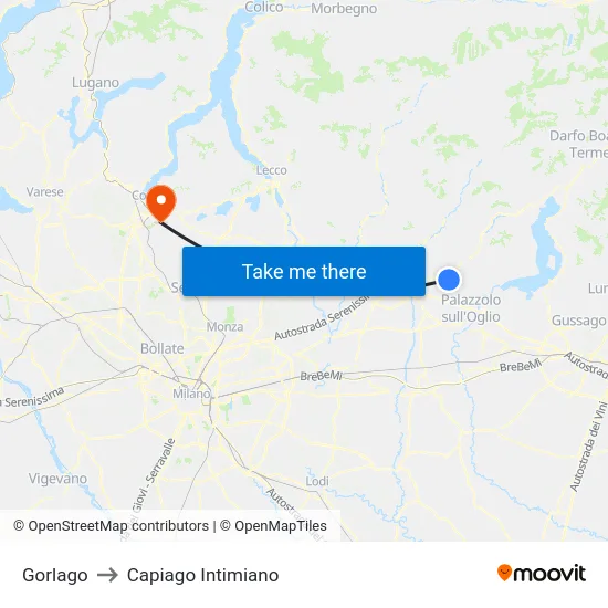 Gorlago to Capiago Intimiano map