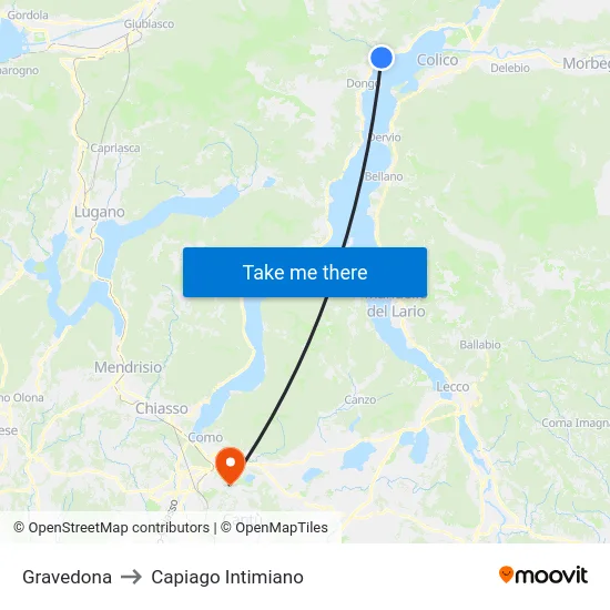 Gravedona to Capiago Intimiano map