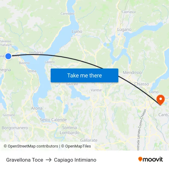 Gravellona Toce to Capiago Intimiano map