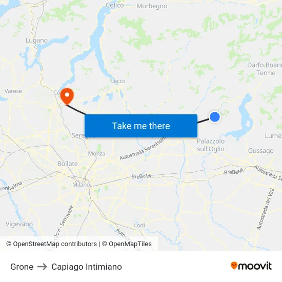 Grone to Capiago Intimiano map