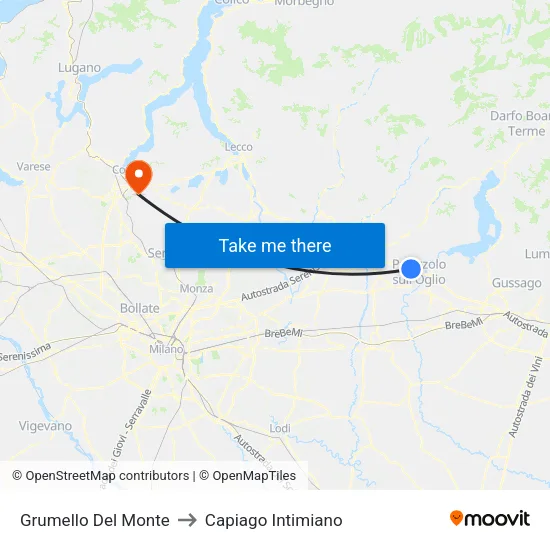Grumello Del Monte to Capiago Intimiano map