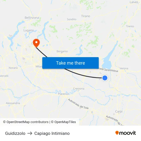 Guidizzolo to Capiago Intimiano map