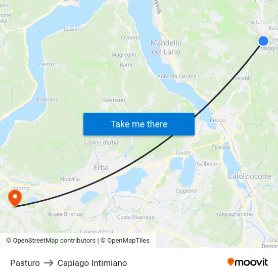 Pasturo to Capiago Intimiano map