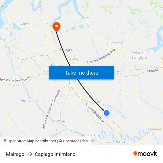 Mairago to Capiago Intimiano map