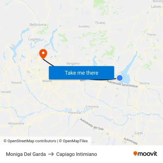 Moniga Del Garda to Capiago Intimiano map