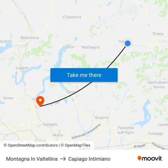 Montagna In Valtellina to Capiago Intimiano map