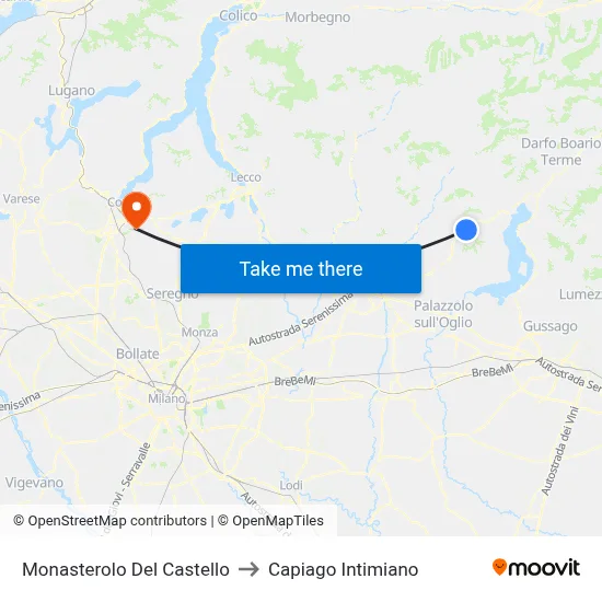 Monasterolo del Castello to Capiago Intimiano map
