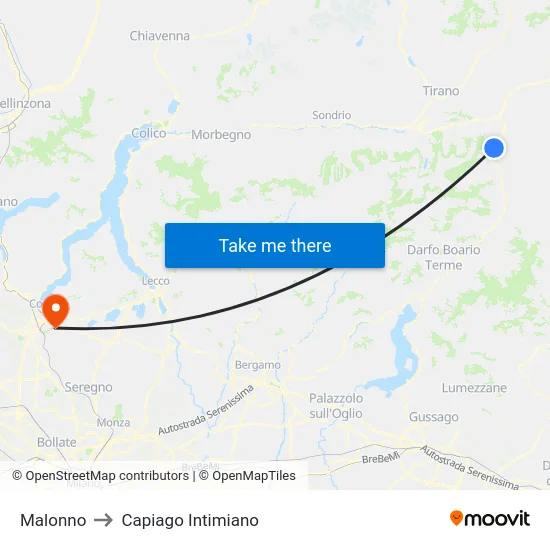 Malonno to Capiago Intimiano map