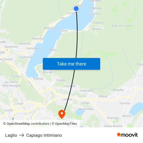 Laglio to Capiago Intimiano map