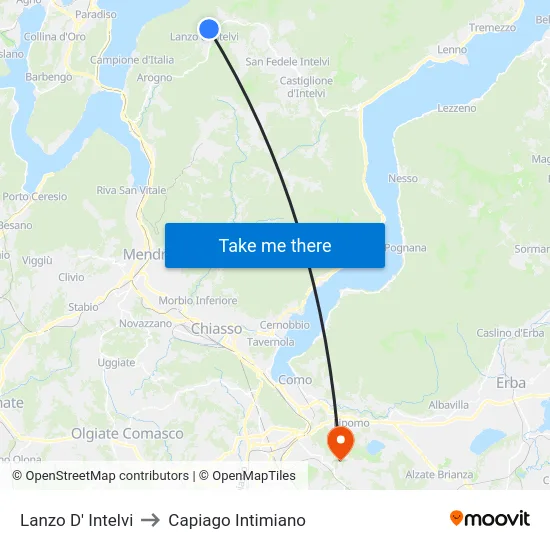 Lanzo D' Intelvi to Capiago Intimiano map