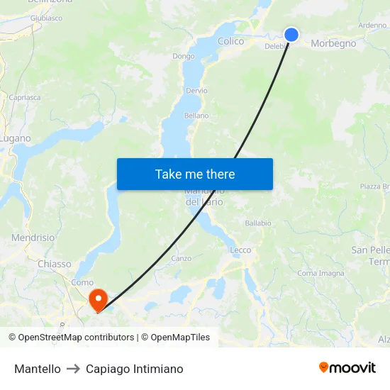 Mantello to Capiago Intimiano map