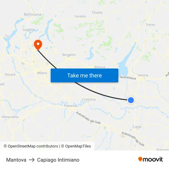 Mantova to Capiago Intimiano map