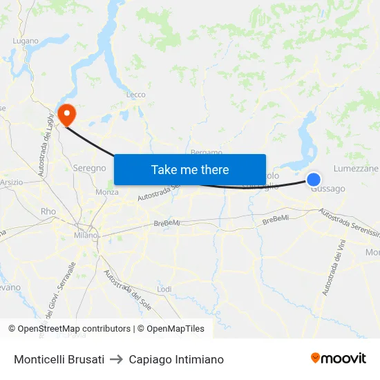 Monticelli Brusati to Capiago Intimiano map