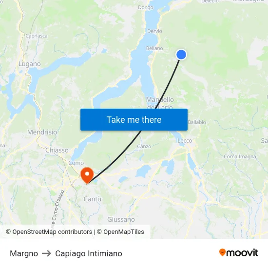 Margno to Capiago Intimiano map