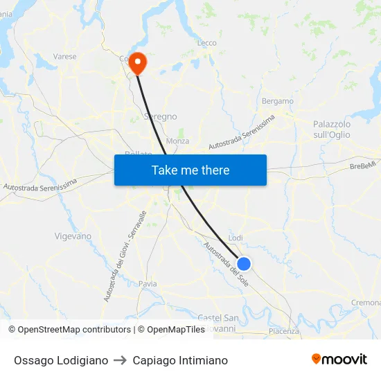 Ossago Lodigiano to Capiago Intimiano map