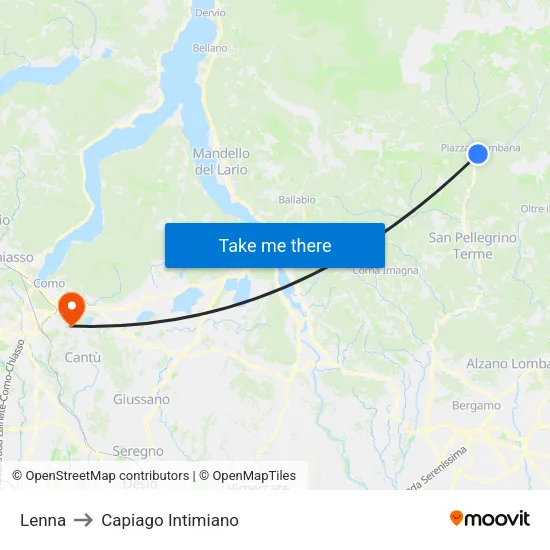 Lenna to Capiago Intimiano map