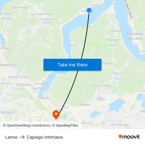 Lenno to Capiago Intimiano map
