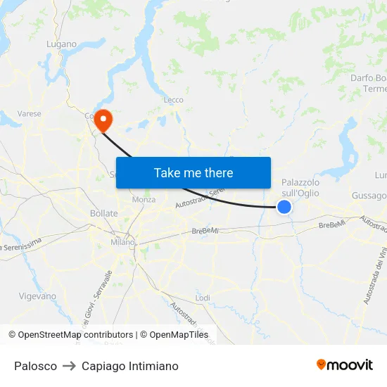 Palosco to Capiago Intimiano map
