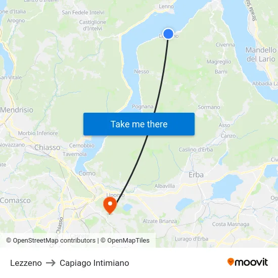 Lezzeno to Capiago Intimiano map