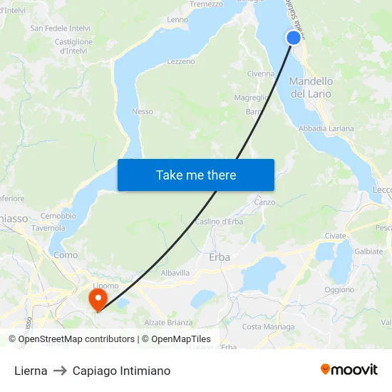 Lierna to Capiago Intimiano map