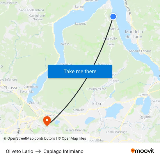 Oliveto Lario to Capiago Intimiano map