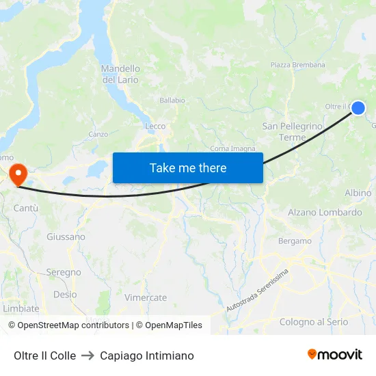Oltre Il Colle to Capiago Intimiano map