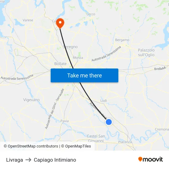 Livraga to Capiago Intimiano map