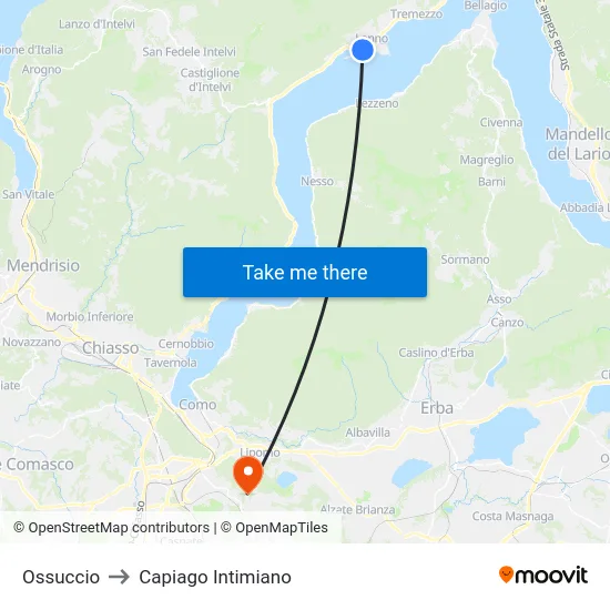 Ossuccio to Capiago Intimiano map