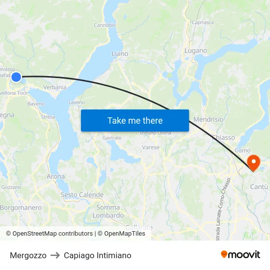 Mergozzo to Capiago Intimiano map