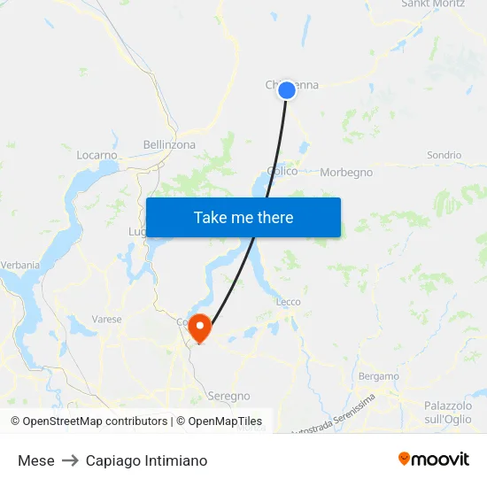 Mese to Capiago Intimiano map