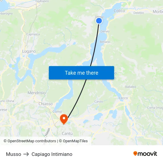 Musso to Capiago Intimiano map