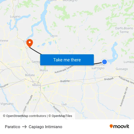 Paratico to Capiago Intimiano map