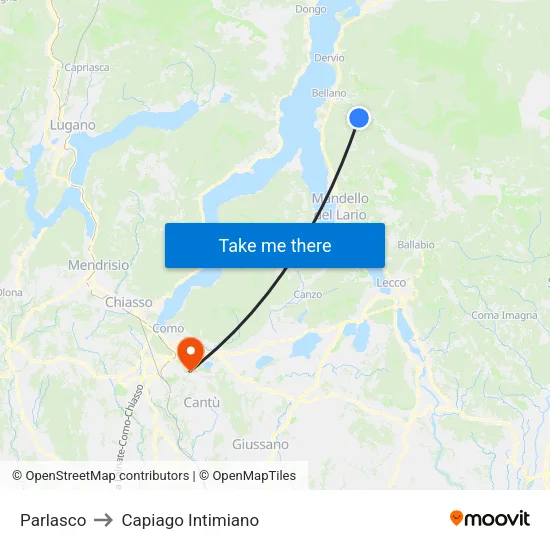 Parlasco to Capiago Intimiano map