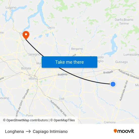 Longhena to Capiago Intimiano map