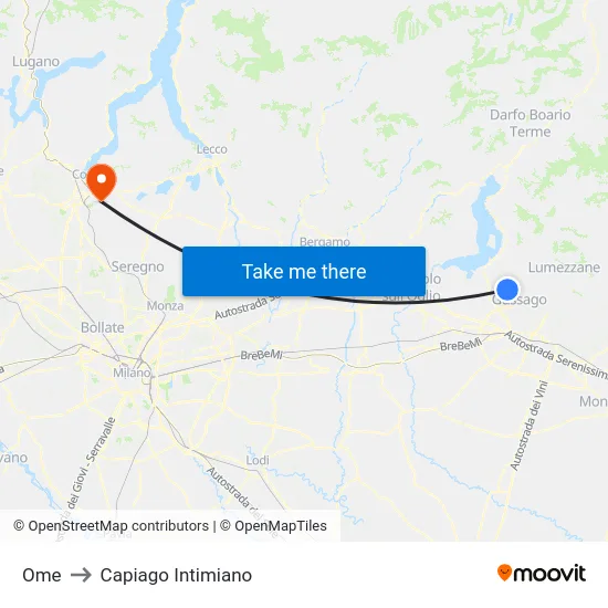 Ome to Capiago Intimiano map