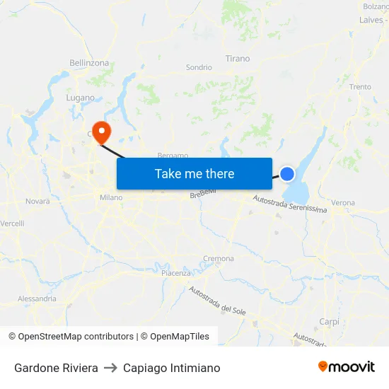 Gardone Riviera to Capiago Intimiano map