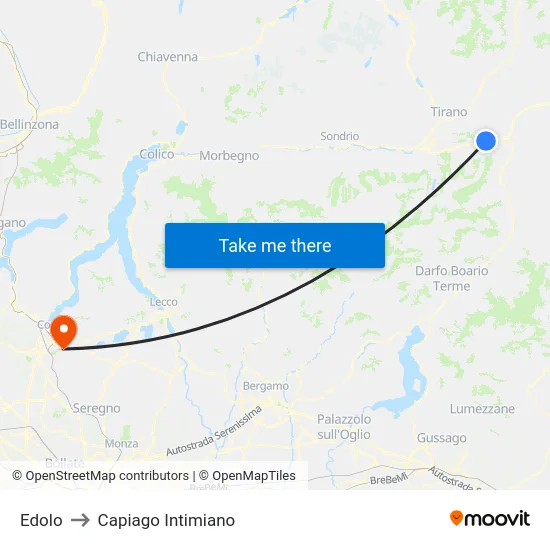 Edolo to Capiago Intimiano map
