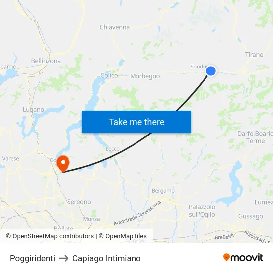 Poggiridenti to Capiago Intimiano map
