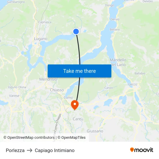 Porlezza to Capiago Intimiano map
