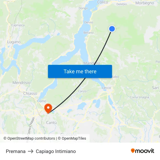 Premana to Capiago Intimiano map