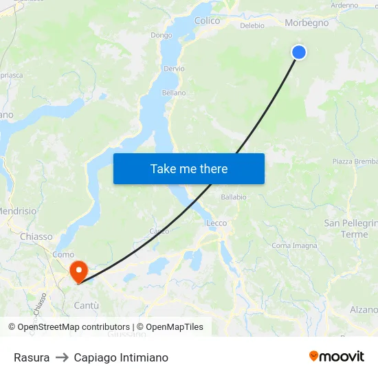 Rasura to Capiago Intimiano map
