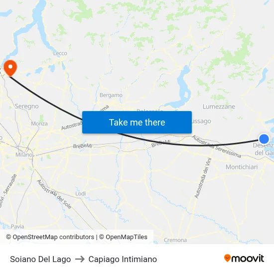 Soiano del Lago to Capiago Intimiano map