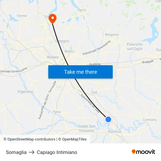 Somaglia to Capiago Intimiano map