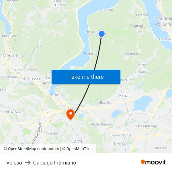 Veleso to Capiago Intimiano map